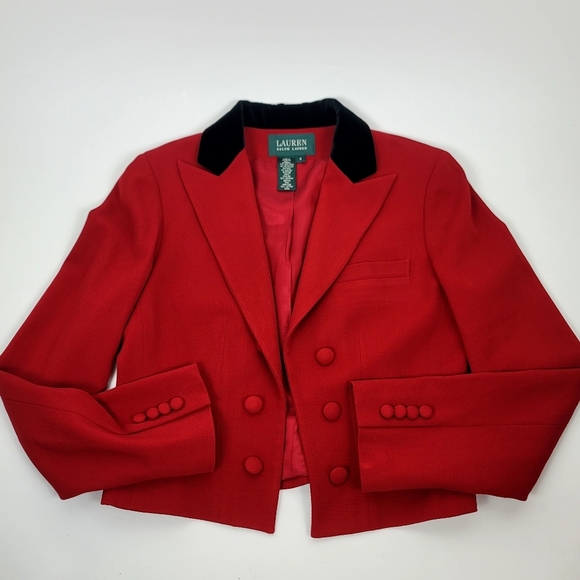 Vintage Lauren Ralph Lauren Red Wool Cropped Equestrian Blazer size 6 - Picture 7 of 9